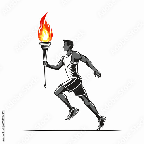 Running Sport Man Torch Silhouette Vector Image isolated on white background