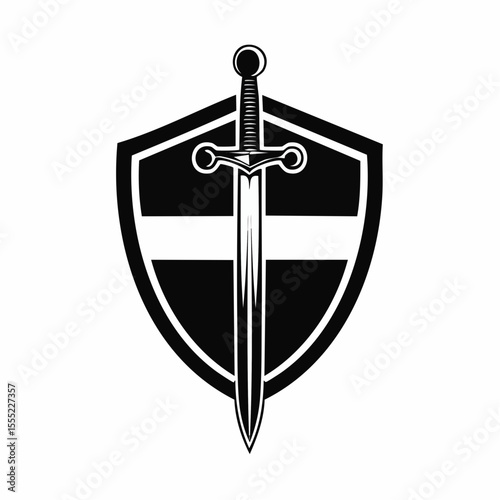 Knight sword shield logo image vector. Medieval Knight Sword Shield Mascot Stock Illustrations