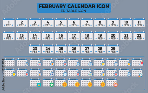 February calendar icon set: A comprehensive collection of calendar icons for the month of February