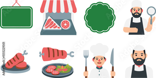 Chefs meat shop sign food cooking