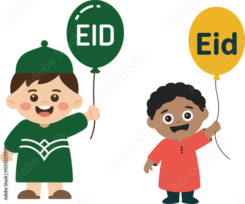 Children holding eid balloons celebration festive