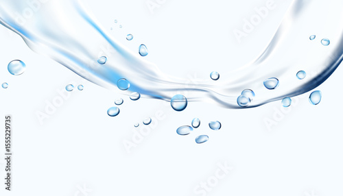 Fresh Water, Water flow wave transparent surface with bubbles of air, ocean, lake, liquid, hygiene, freshness air, RO, filter water, sparkling drinking water - Vector