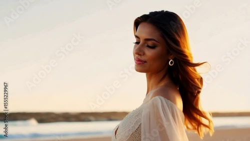 Woman sunset beach