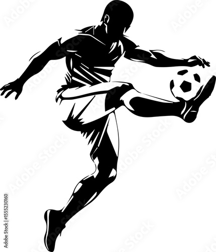Dynamic Soccer Player Kicking Ball Silhouette


