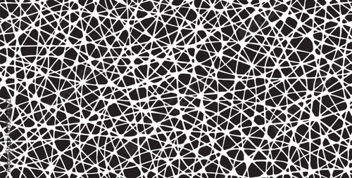 Monochrome texture composed of irregular graphic elements. Distressed uneven grunge background. Abstract vector illustration. Overlay for interesting effect and depth. Isolated on white background.