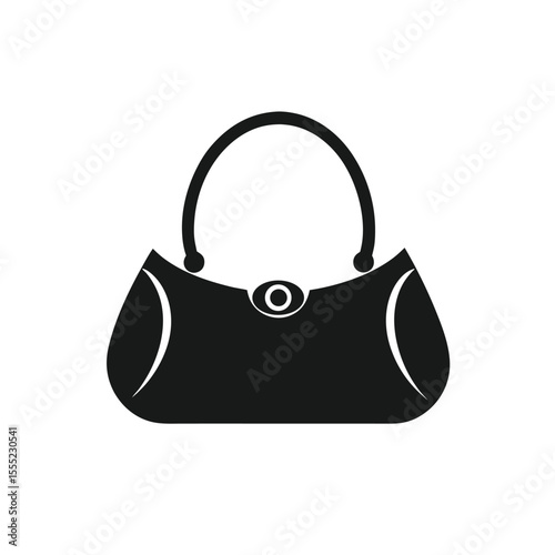 Chic and stylish purse icon in solid black silhouette, showcasing curved handles and fashion-forward shape, vector isolated on white background in Adobe Illustrator Artwork