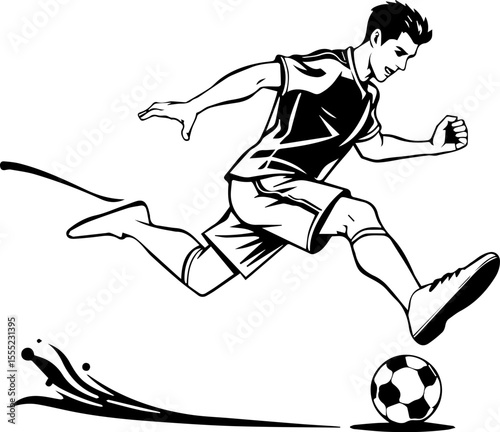 Dynamic Soccer Player Kicking Ball Silhouette


