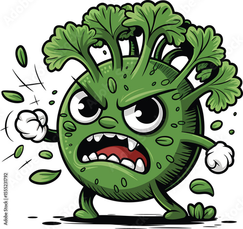 Angry green character flinging leaves parsley