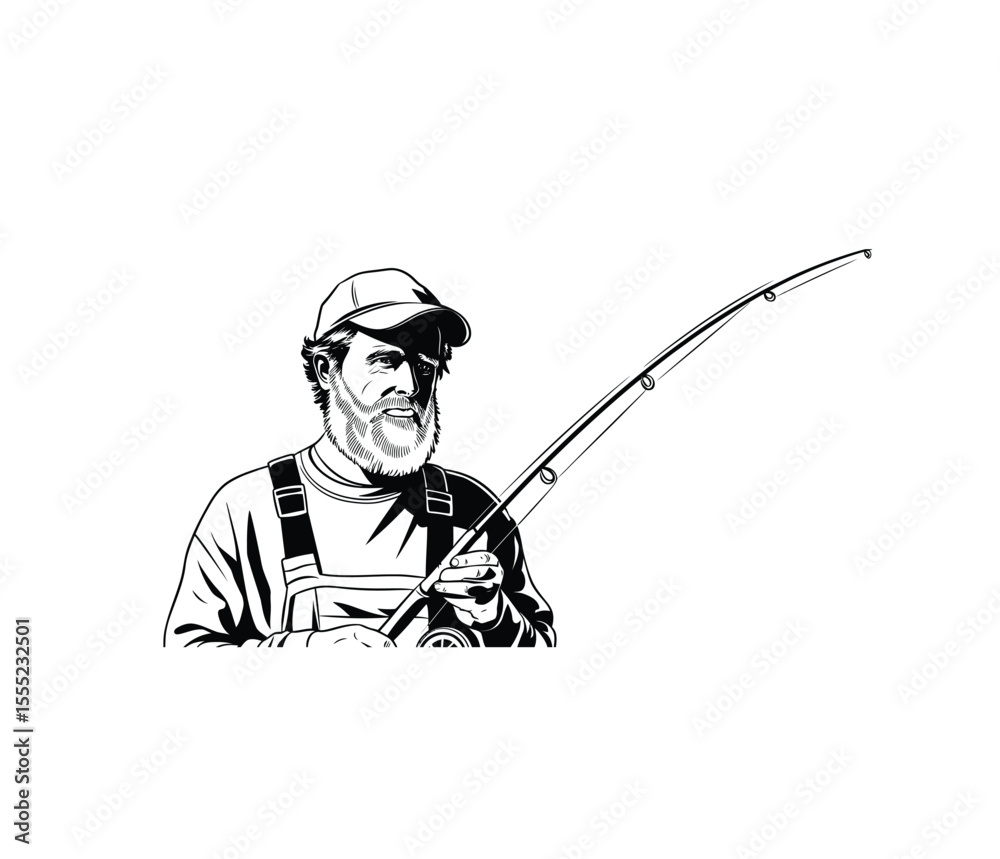 Obraz premium Fisherman vector in black color with white background.