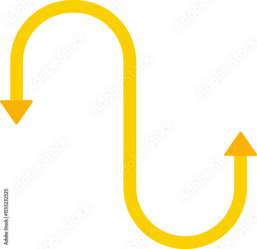 Two arrow vectors following a shared curved path in opposite directions.