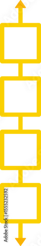 Four individual squares spaced apart with two arrows pointing in opposite directions to depict directional flow.