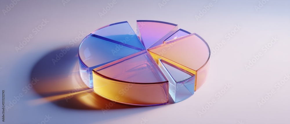 Obraz premium An abstract, colorful glass pie chart with neon hues offers a creative and modern representation of data analytics and innovation.