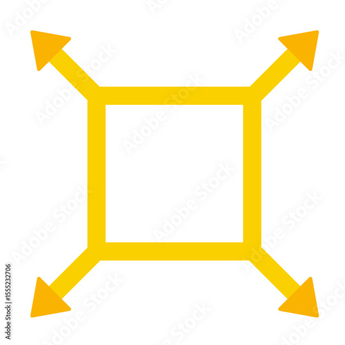 Square shape featuring arrows at each corner diagonally pointing outward to represent directional spread.