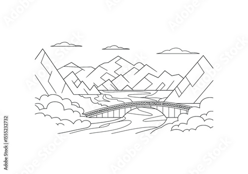 Bridge in mountain area icon vector in black color with white background.