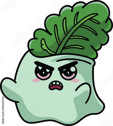 Angry green kale vegetable character vector