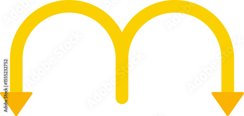 Arched shape with two arrows facing each other to represent opposite motion in a curved path.