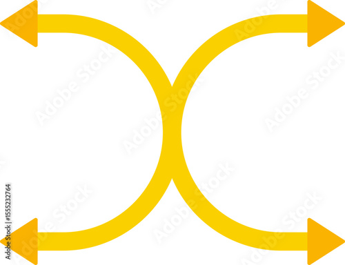 Two curved arrows forming opposing arcs showing circular motion or interaction.