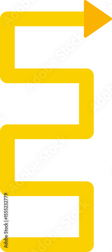Yellow arrow forming a square path with alternating turns to represent directional transition in four steps.