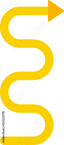 Yellow arrow following a smooth curved path with rounded zigzag turns to display fluid direction changes.