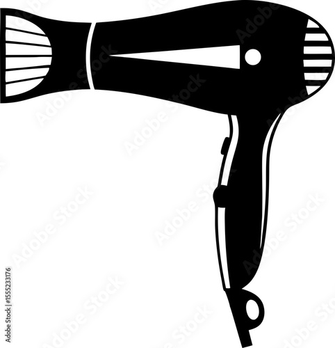 Hair dryer icon, beauty salon equipment. Styling and hair care device. Vector icon in simple black flat style for cosmetic item, appliance