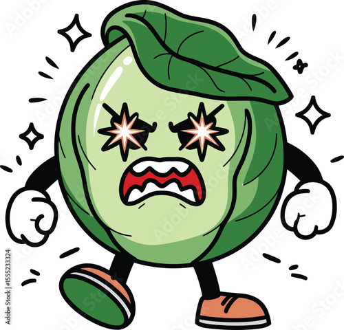 Angry green sprout stomping cartoon