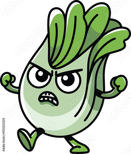 Angry green vegetable stomping cartoon