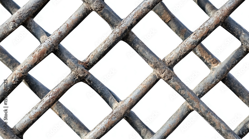 Fototapeta premium Steel mesh panel with grid pattern and sturdy wire, isolated on white background, construction and fencing component