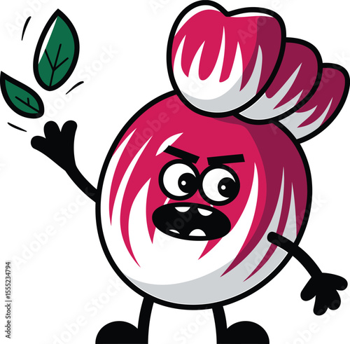 Angry radicchio tossing leaves vegetable cartoon