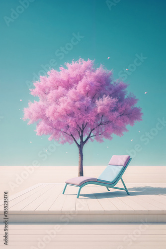 Pastel Paradise: A Moment of Zen Under a Pink Cherry Blossom Tree. (Idealized Serenity and Mindful Escape)