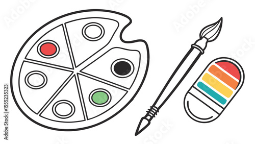 Artistic Palette Brush and Color Palette Illustration for Creative Projects.