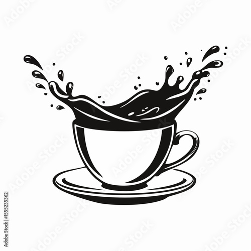 Cup Coffee Splash Vector Image. Black and white Cup Coffee Splash Vector Image Isolated on white background.