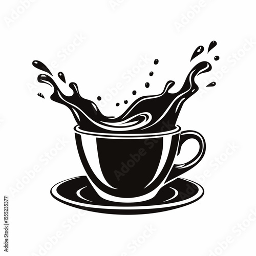 Cup Coffee Splash Vector Image. Black and white Cup Coffee Splash Vector Image Isolated on white background.