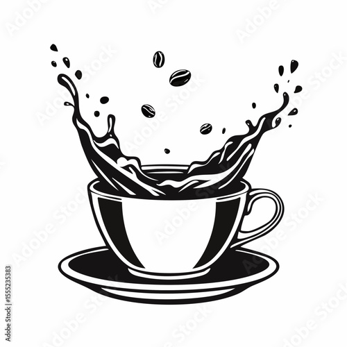 Cup Coffee Splash Vector Image. Black and white Cup Coffee Splash Vector Image Isolated on white background.