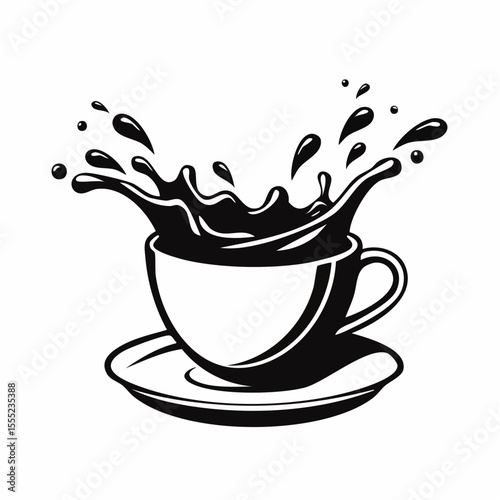 Cup Coffee Splash Vector Image. Black and white Cup Coffee Splash Vector Image Isolated on white background.