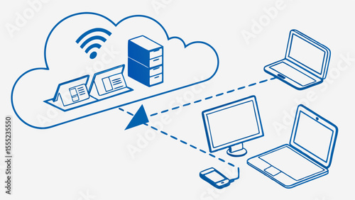 Cloud Computing Network Devices Accessing Data via Wifi.