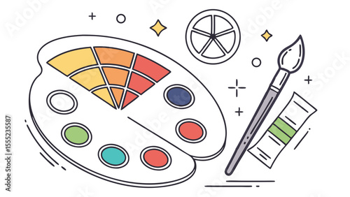 Colorful Artists Palette with Paintbrush and Tube.