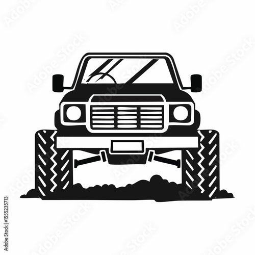 Car off road 4x4 black and white image. Off road car with mud illustration isolated on white background.