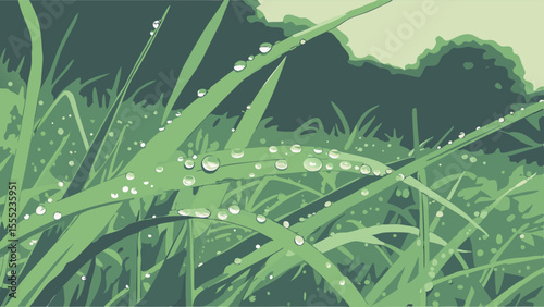 Dewkissed Grass Blades in a Lush Meadow.