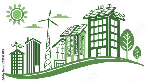 EcoFriendly Cityscape with Renewable Energy Sources.