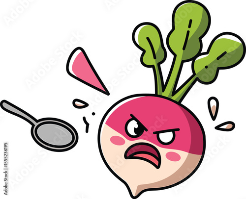 Angry turnip evading flying spoon evasion food