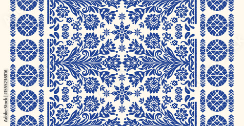 Motifs Ikat floral paisley embroidery border  background.geometric ethnic oriental pattern traditional.Aztec style abstract vector illustration. Design for texture, fabric, clothing, wrapping, decor