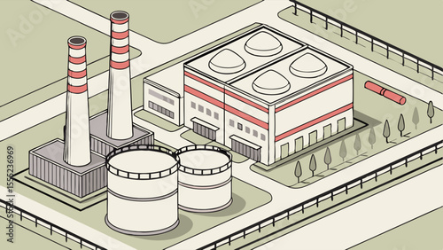 Isometric Illustration of a Modern Industrial Power Plant.