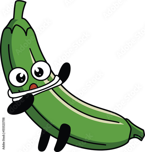 Green okra pod with wide eyes and black hands vegetable food