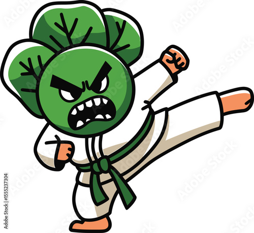 Green vegetable performing martial arts kick