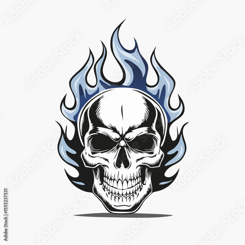 Skull Fire Flames Vector Image. Black white Skull Fire Flames Vector Image on white background.