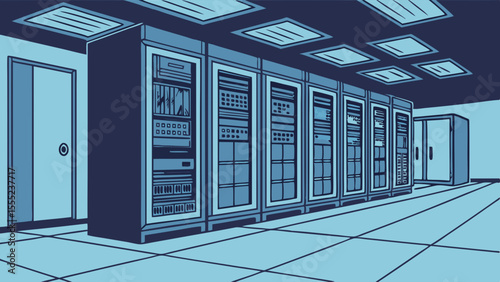 Row of Servers in a Modern Data Center Room.