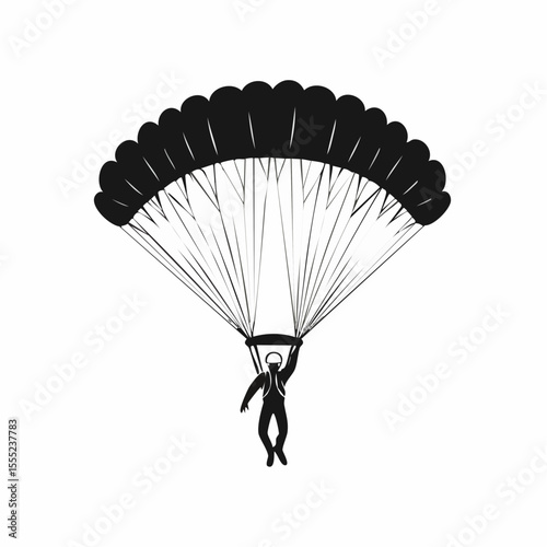 Sky Diving Sport Vector image. Parachuting sky diving sky jump vector silhouette isolated in white background