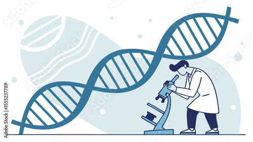 Scientist Examining DNA with Microscope.