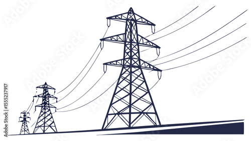 Silhouette of Power Lines and Electrical Transmission Towers.