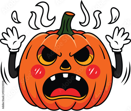 Orange pumpkin yelling with steam cartoon